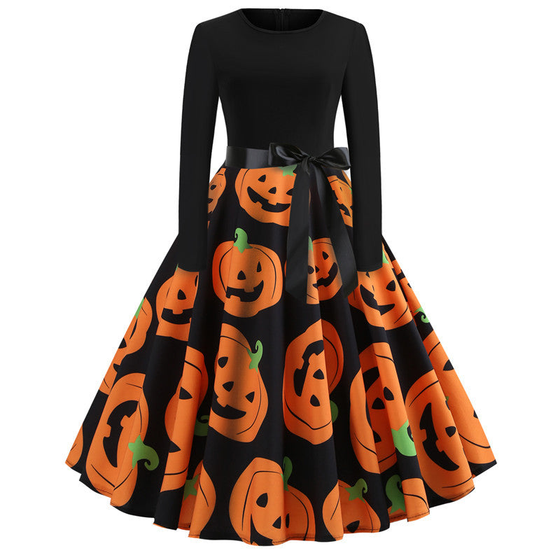 Halloween Print Long Sleeve Dress AMAIO