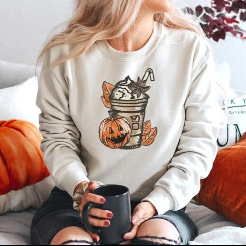 Halloween Printed Round Neck Long Sleeve Sweater AMAIO