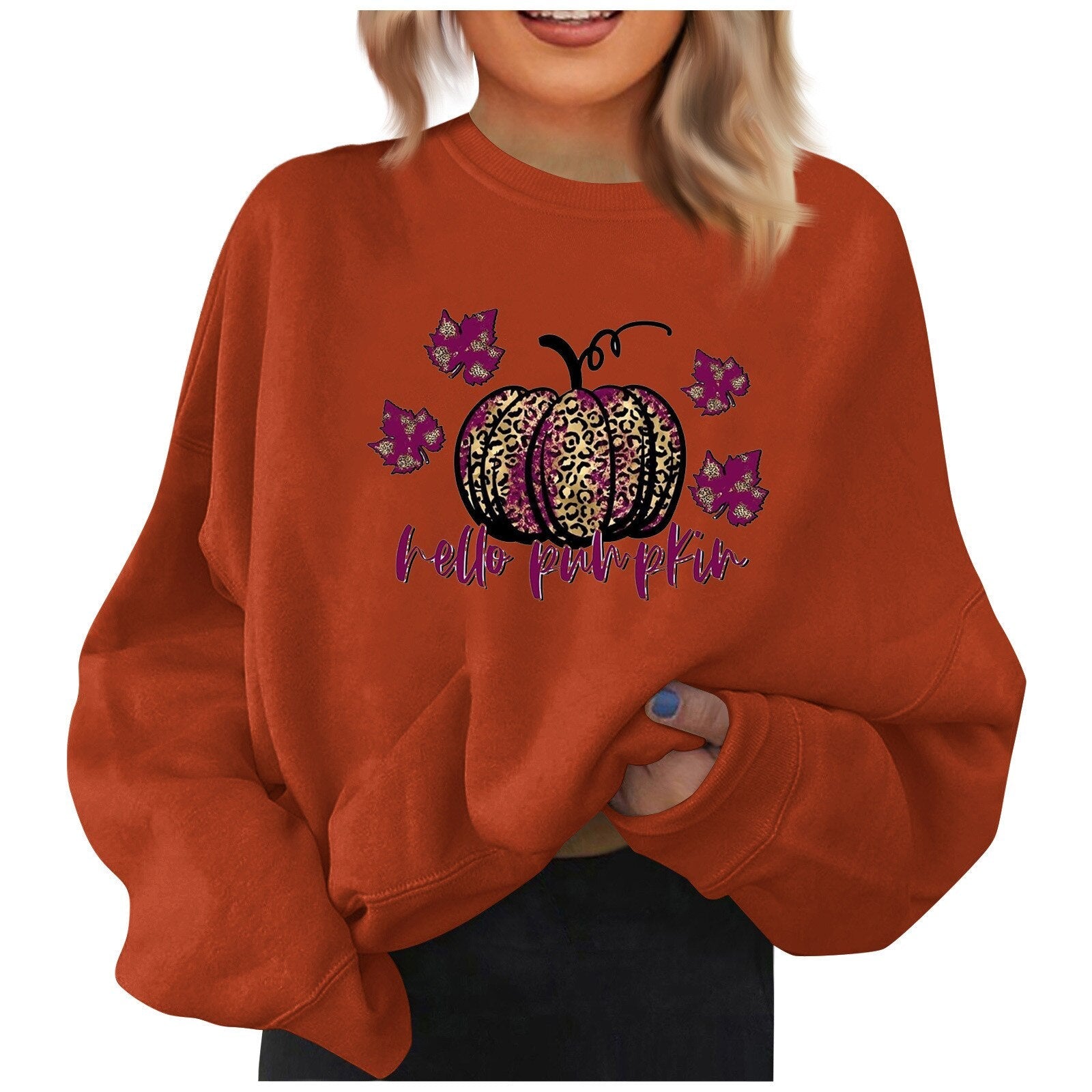 Halloween Pumpkin Print Sweatshirt For Women Casual Round Neck Long Sleeved Tops Fashion Loose Pullover Autumn Ladies Clothes