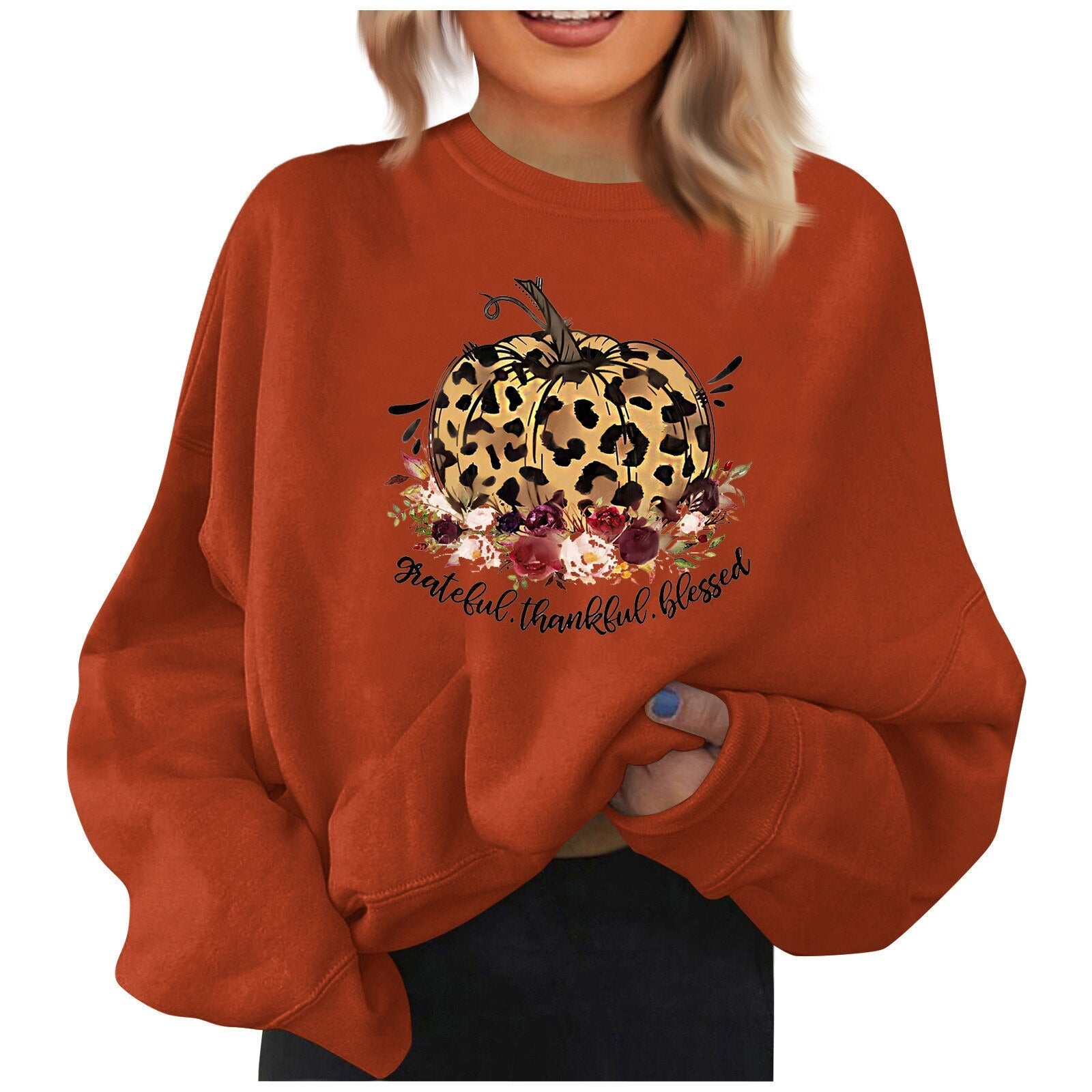 Halloween Pumpkin Print Sweatshirt For Women Casual Round Neck Long Sleeved Tops Fashion Loose Pullover Autumn Ladies Clothes Yellow