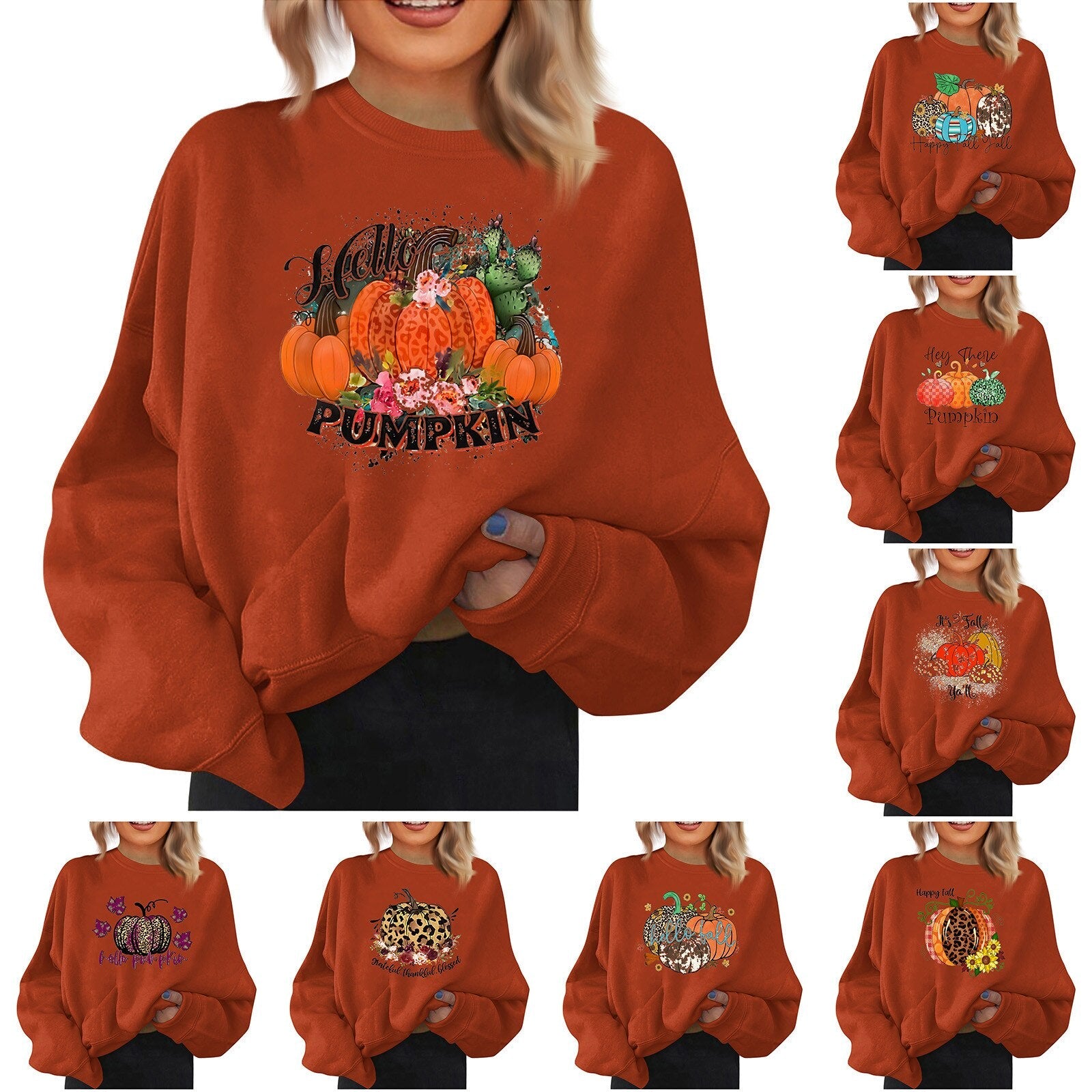 Halloween Pumpkin Print Sweatshirt For Women Casual Round Neck Long Sleeved Tops Fashion Loose Pullover Autumn Ladies Clothes