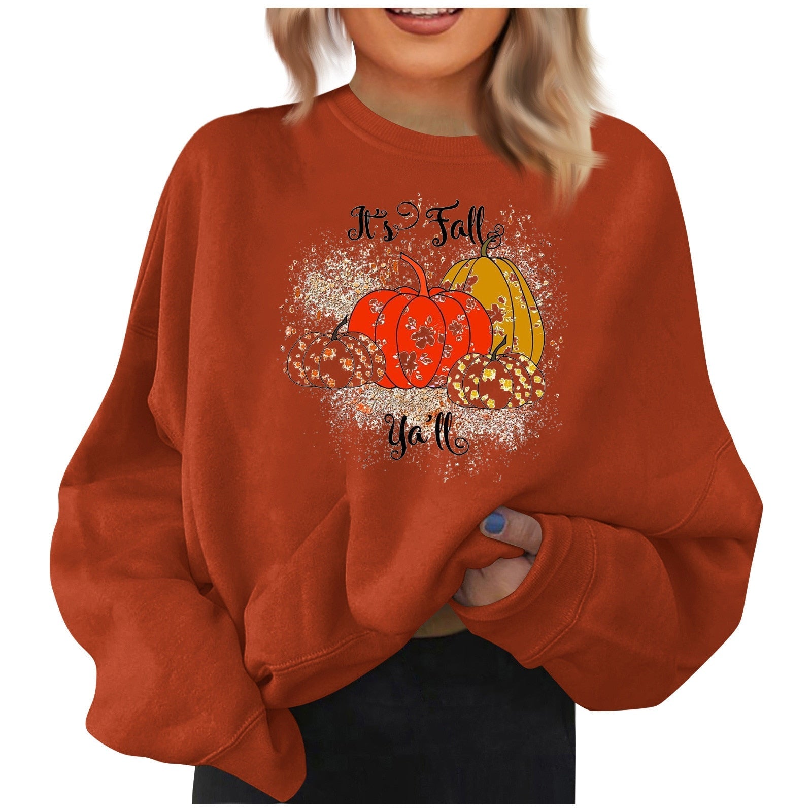 Halloween Pumpkin Print Sweatshirt For Women Casual Round Neck Long Sleeved Tops Fashion Loose Pullover Autumn Ladies Clothes AMAIO