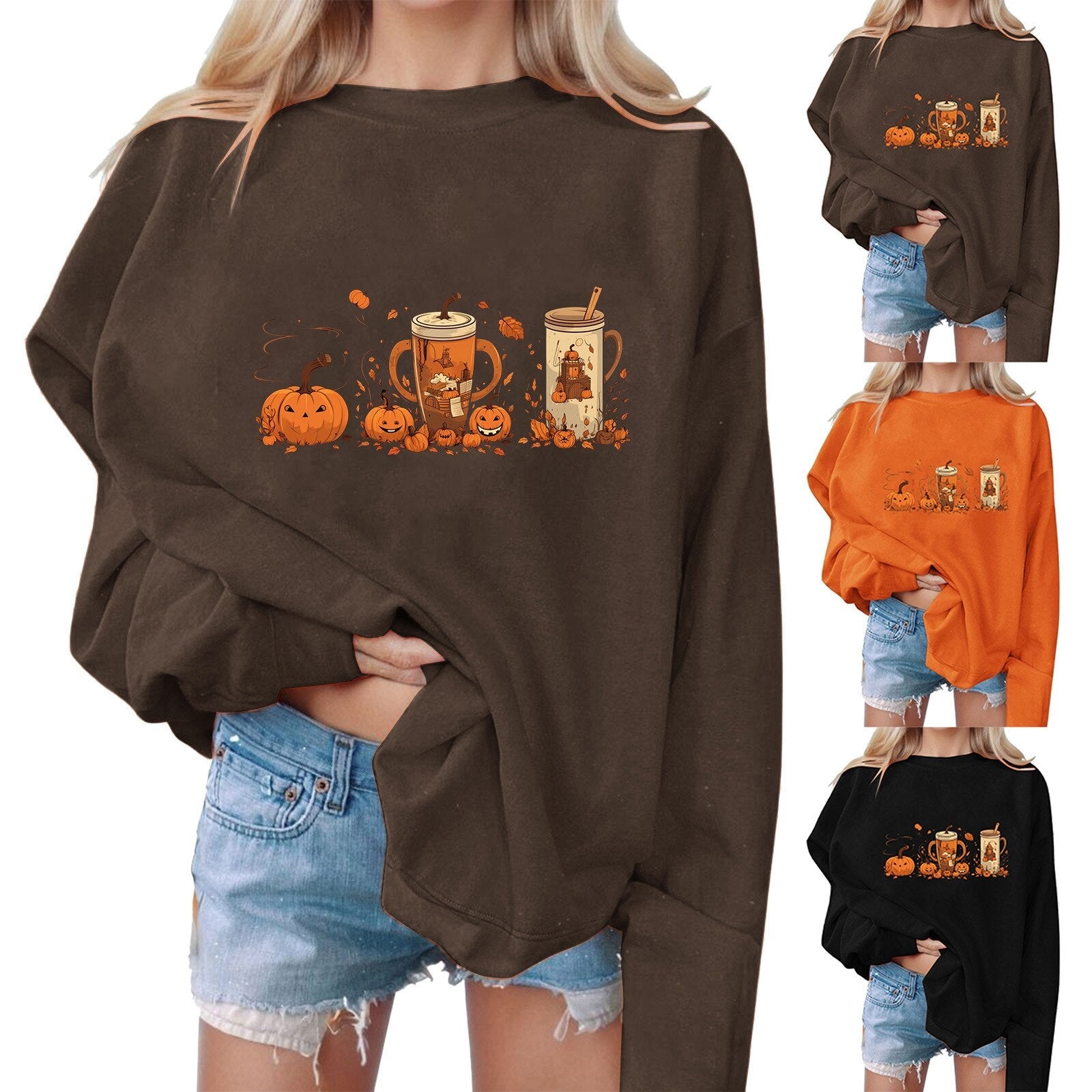 Halloween Pumpkin Print Sweatshirts Round Neck Sweatshirt Harajuku Sweater Pullover Women's Sweatshirt Oversized Moletom 2024