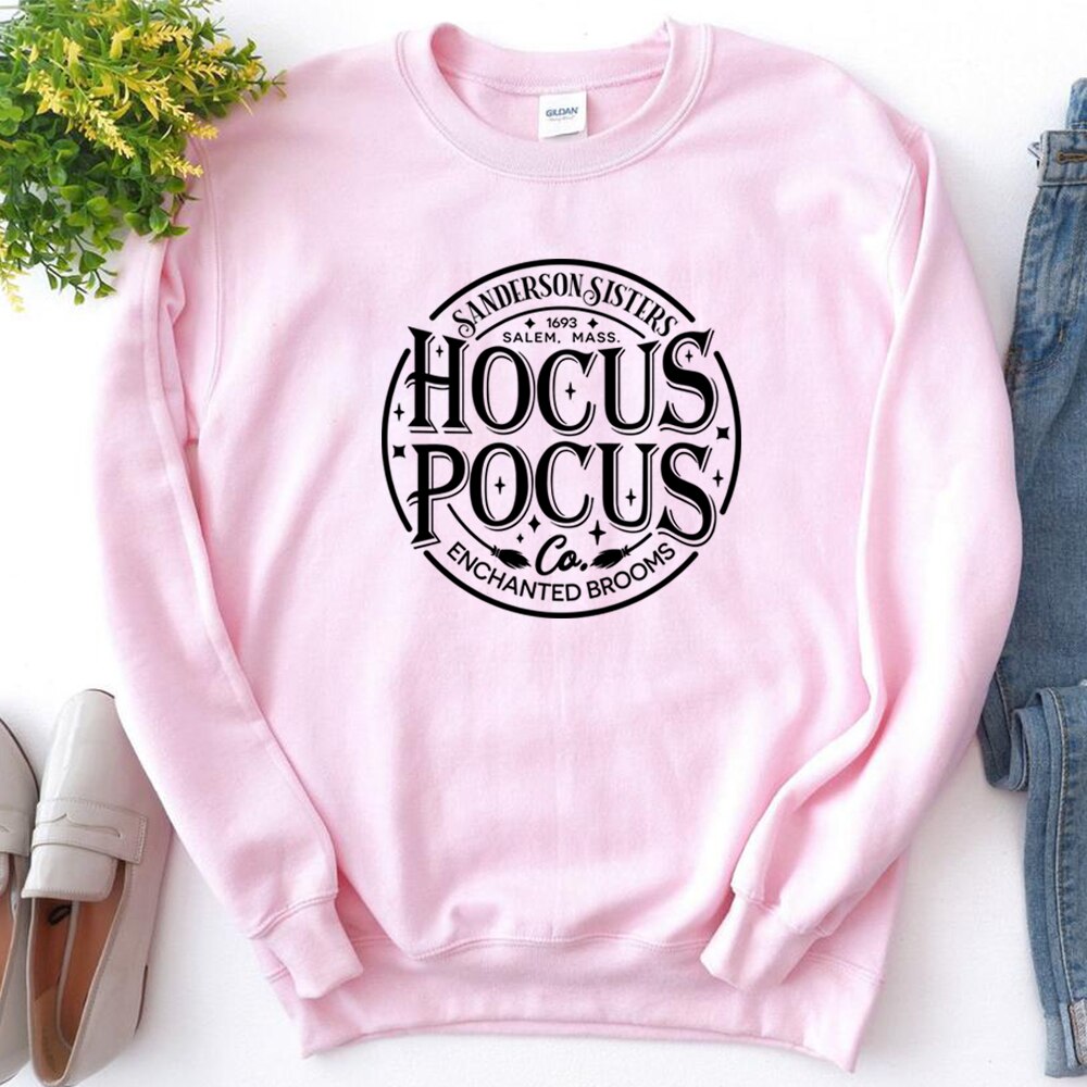 Halloween Sanderson Sisters Sweatshirt Just A Bunch of Hocus Hoodie Basic Witch Sweater Halloween Witch Crewneck Sweatshirts Pink