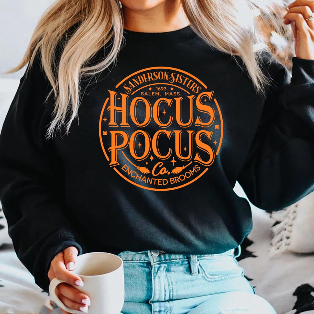 Halloween Sanderson Sisters Sweatshirt Just A Bunch of Hocus Hoodie Basic Witch Sweater Halloween Witch Crewneck Sweatshirts AMAIO