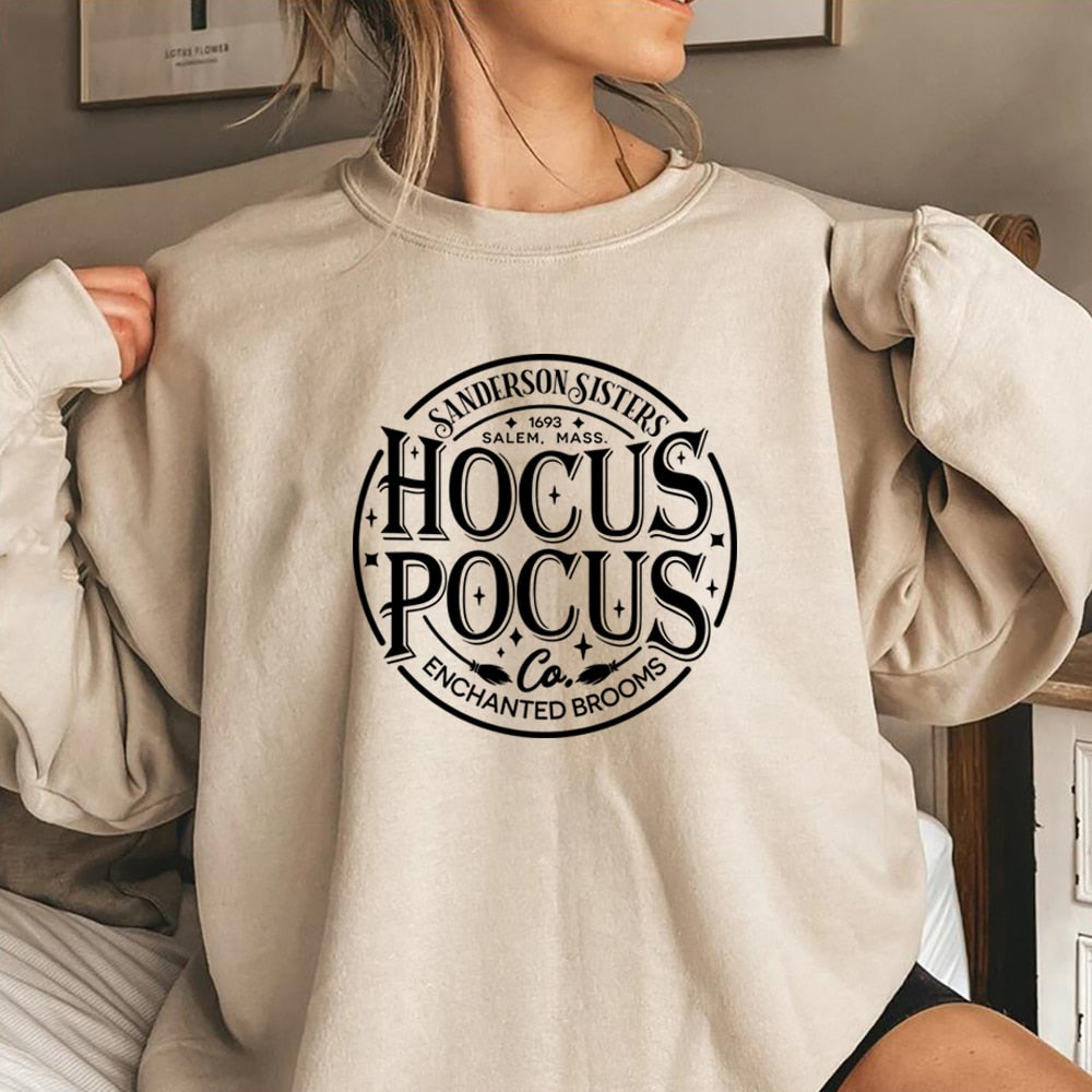 Halloween Sanderson Sisters Sweatshirt Just A Bunch of Hocus Hoodie Basic Witch Sweater Halloween Witch Crewneck Sweatshirts Khaki