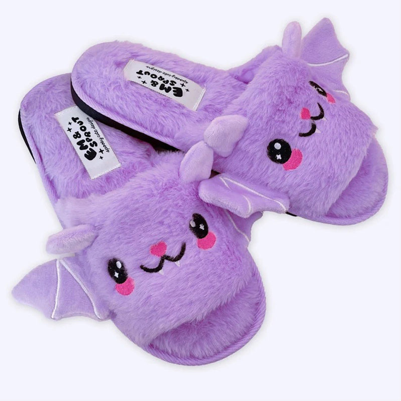 Halloween Shoes Cute Bat Slippers With Wings Winter Warm Home Slippers Women Men Purple