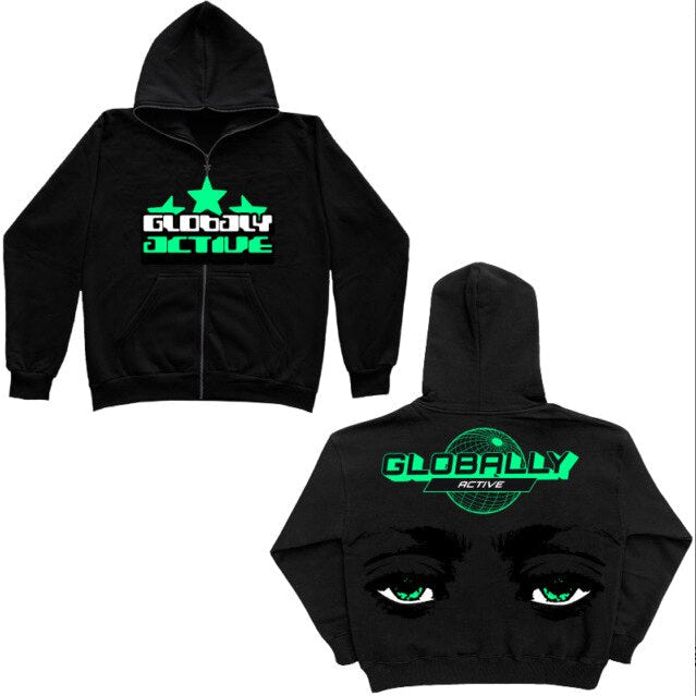 Halloween V-Star Vizion Cobweb Dark Hip Hop Gothic Harajuku Y2k Zip Up 90S Girls Boy Full Hoodie Vintage Chic Jacket Women Coat Black 3