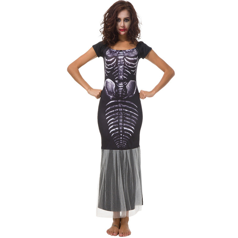 Halloween White Yarn Fishtail Skirt Women's Witch Costume AMAIO