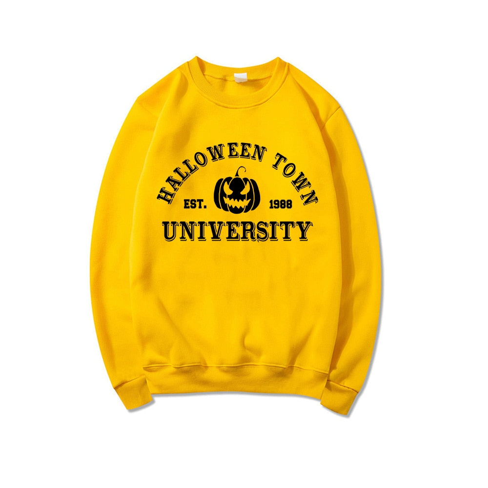 Halloweentown University Crewneck Sweatshirt Halloween Town Est 1998 Pullovers Fall Halloween Hoodies Pumpkin Sweatshirts Hoodie Yellow