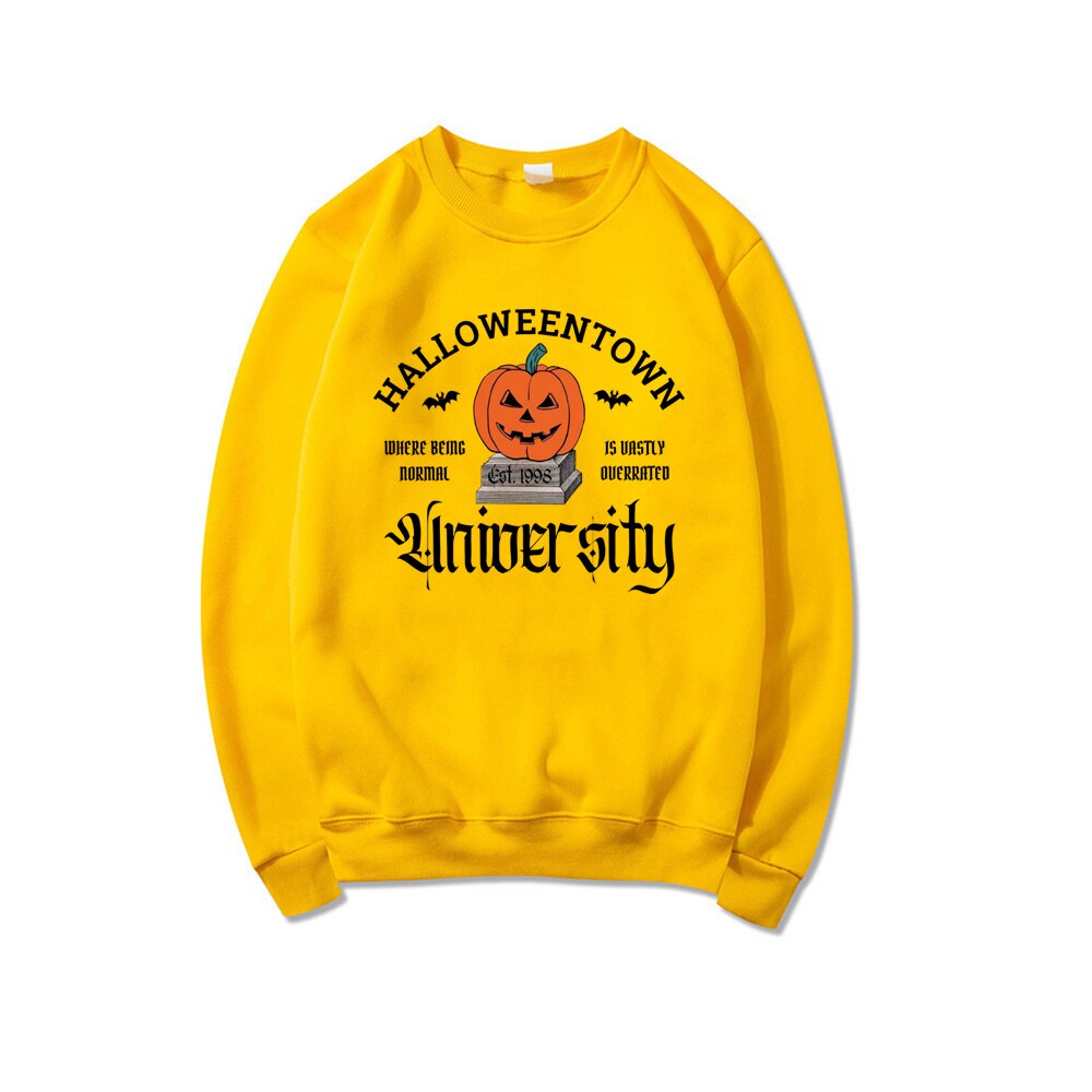 Halloweentown University Sweatshirt Halloweentown Est 1998 Pullover Fall Halloween Sweatshirt Vintage Halloween Town Hoodie Tops Yellow