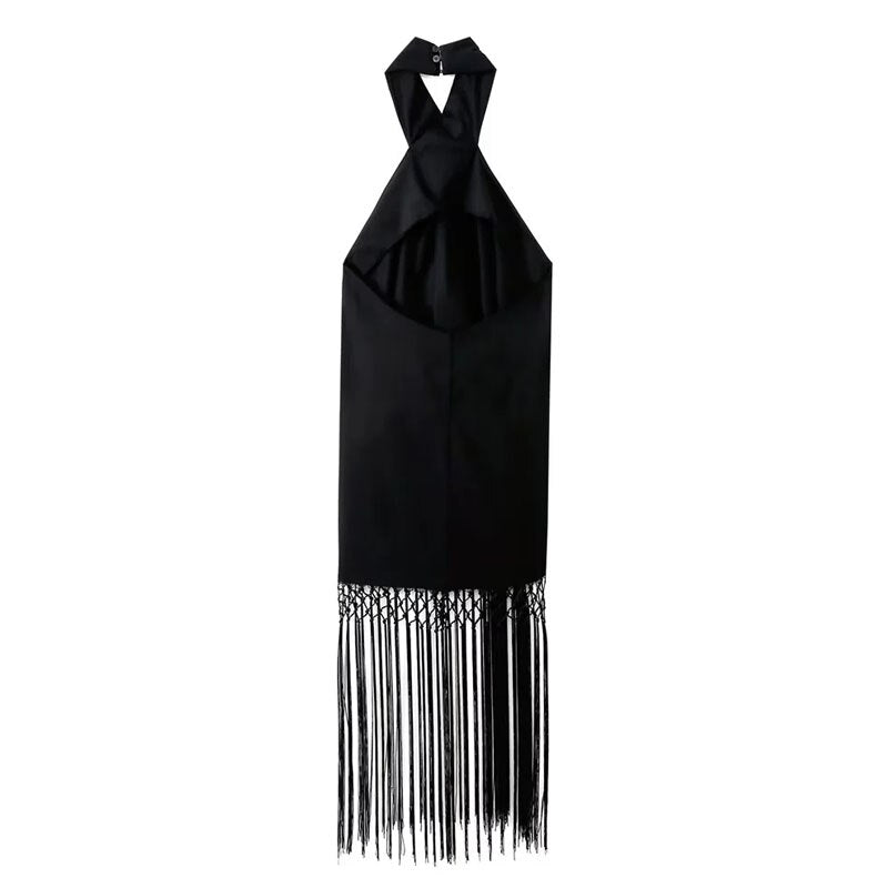 Halter Fringing Dress Womens Dresses Summer Linen Backless Sexy Black Slip Dress Luxury Elegant Designer Party Dresses