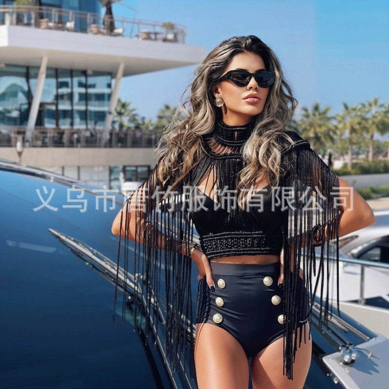 Hand Crochet Knitted Women Bikini Cover Ups 2024 Summer Holiday Beach Bathing Suit Sexy Hollow Out Skirts Matching Set A04black One Size