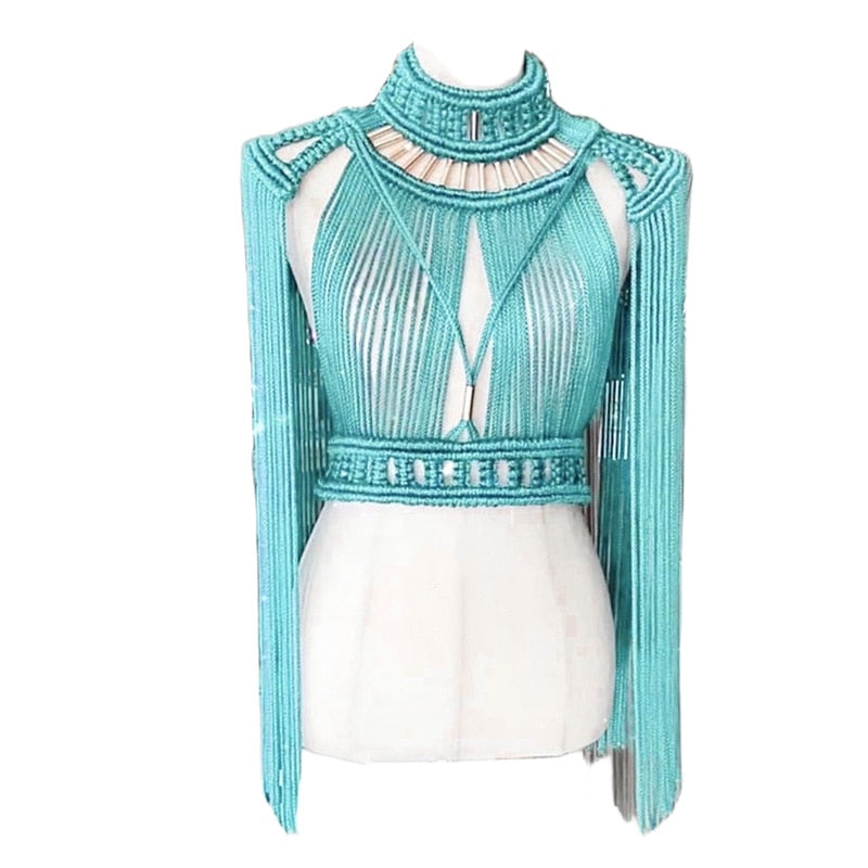 Hand Crochet Knitted Women Bikini Cover Ups 2024 Summer Holiday Beach Bathing Suit Sexy Hollow Out Skirts Matching Set