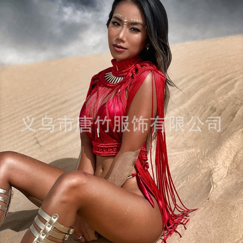 Hand Crochet Knitted Women Bikini Cover Ups 2024 Summer Holiday Beach Bathing Suit Sexy Hollow Out Skirts Matching Set A04red One Size