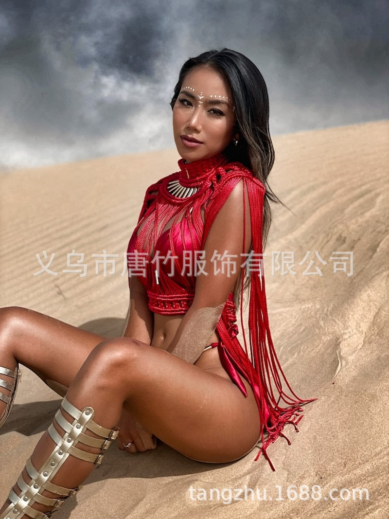 Hand Crochet Knitted Women Bikini Cover Ups 2024 Summer Holiday Beach Bathing Suit Sexy Hollow Out Skirts Matching Set A04red One Size