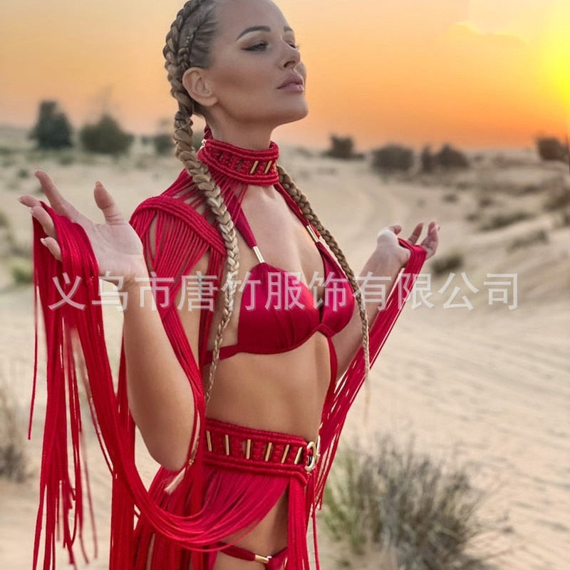 Hand Crochet Knitted Women Bikini Cover Ups 2024 Summer Holiday Beach Bathing Suit Sexy Hollow Out Skirts Matching Set A02red One Size