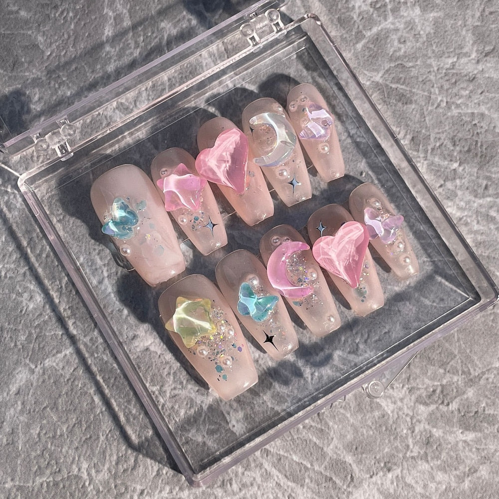 Handmade Beauty Nails Pressed on Design DecorationKawaii Barbie Handmade Nails Fake Nails Design Full Cover Artificial Manicuree Wearable Orange Nail Store