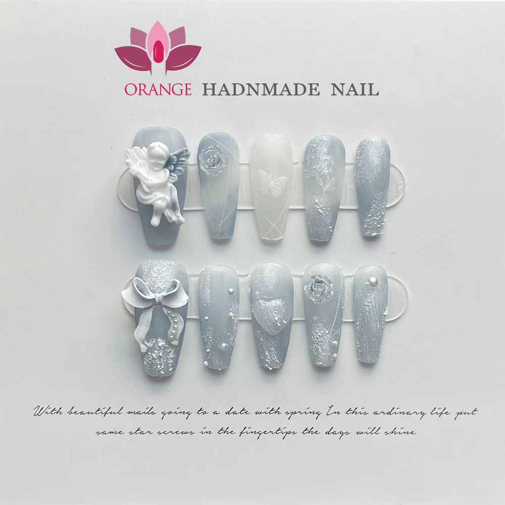 Handmade Japanese Nails Set Press On Professional Decoration Nail Art Manicuree Wearable Artificial False Nails With Designed AMAIO