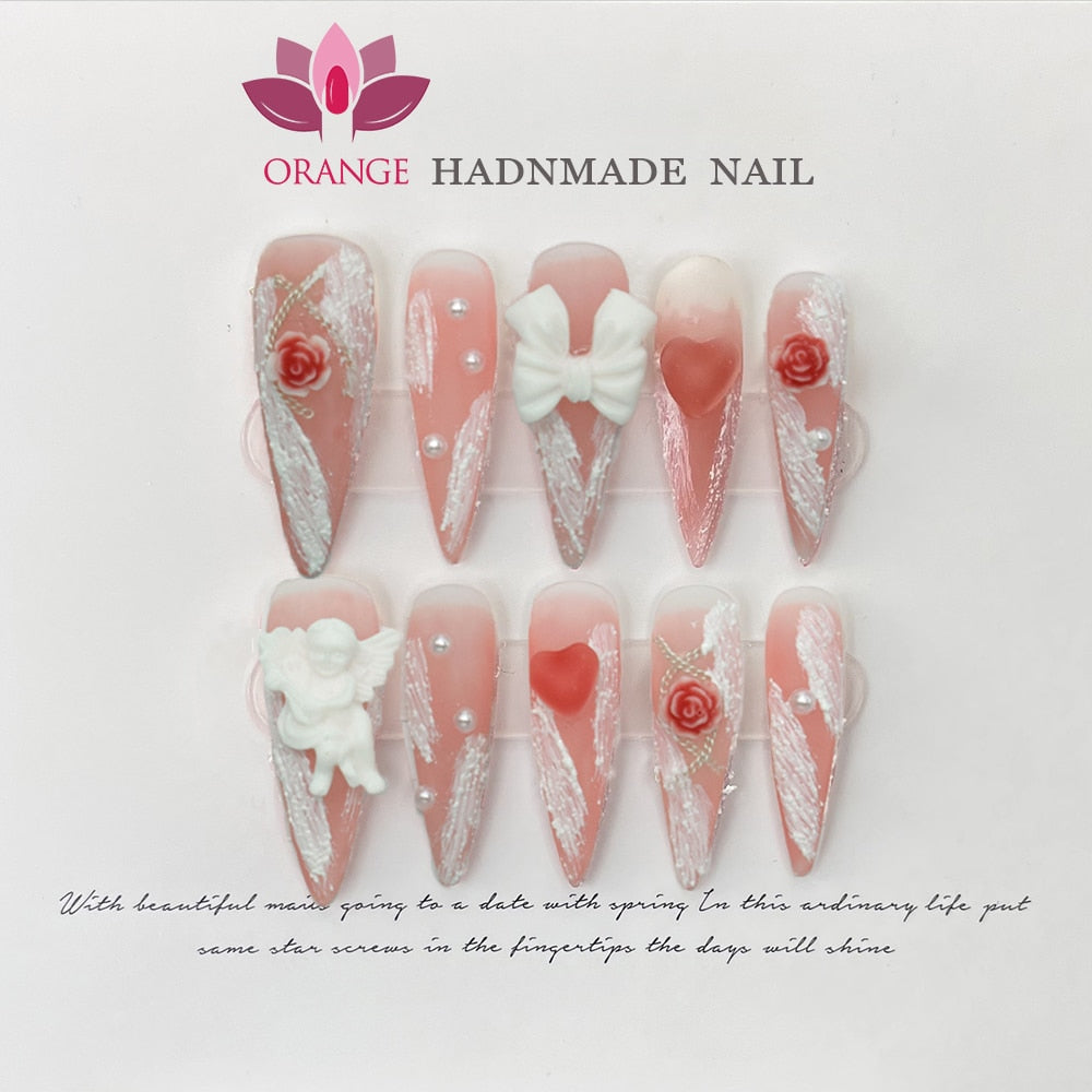 Handmade Japanese Nails Set Press On Professional Decoration Nail Art Manicuree Wearable Artificial False Nails With Designed