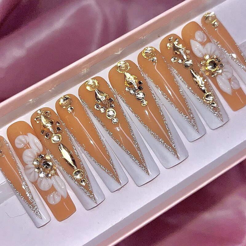 Handmade Luxury 3XL Full Cover False Nail Tips Glittery Rhinestone Press On Nails Y2K Reusable XXL XL Long Fake Nail With Glue Style7 SizeXS