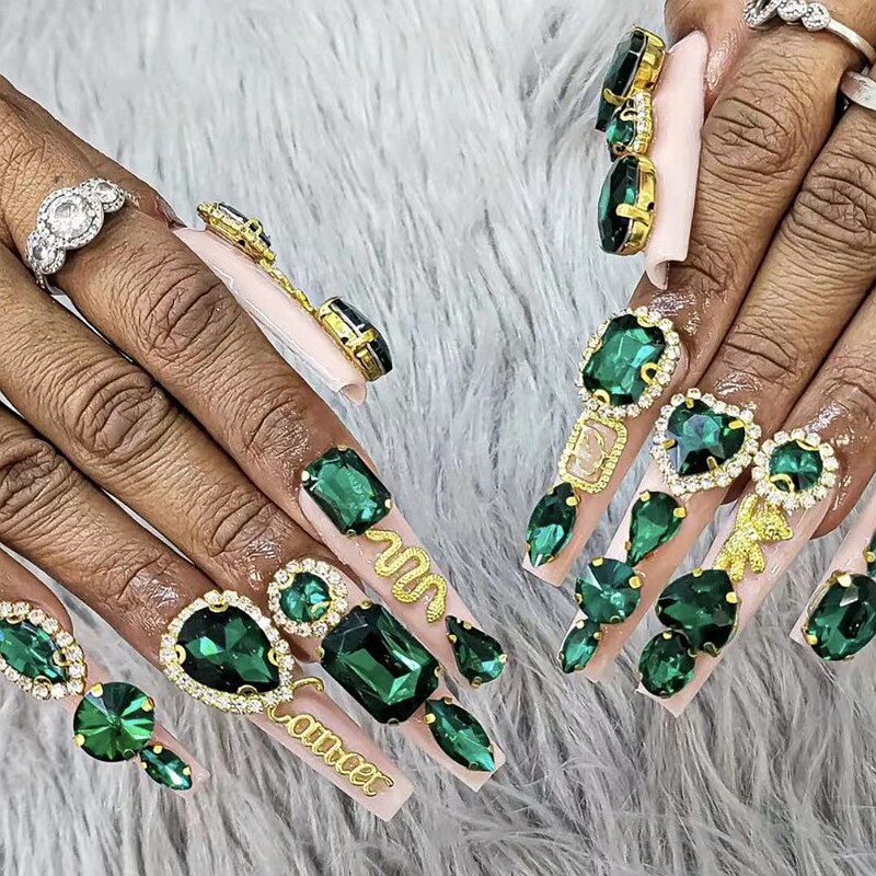 Handmade Luxury 3XL Full Cover False Nail Tips Glittery Rhinestone Press On Nails Y2K Reusable XXL XL Long Fake Nail With Glue Style13 SizeM