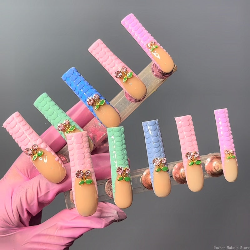 Handmade Luxury 3XL Full Cover False Nail Tips Glittery Rhinestone Press On Nails Y2K Reusable XXL XL Long Fake Nail With Glue