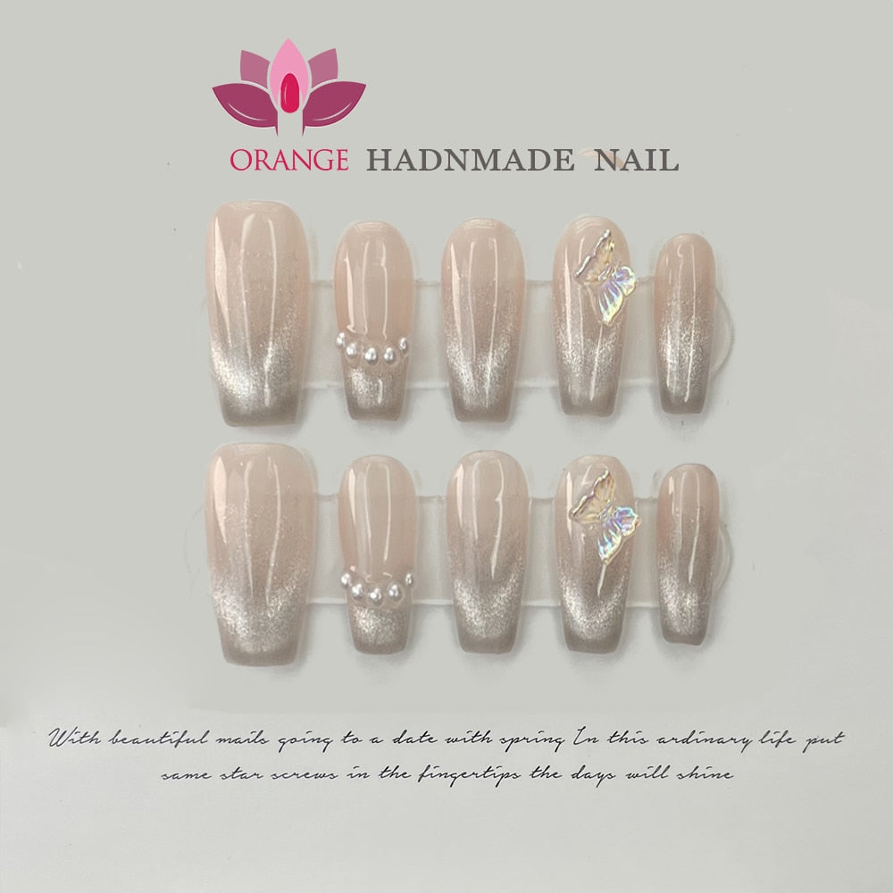 Handmade Press On Nails Ballerina Eye Cat Design Coffin Manicuree Decoration Wearable Full With Glue Acrylic Nail For Girls