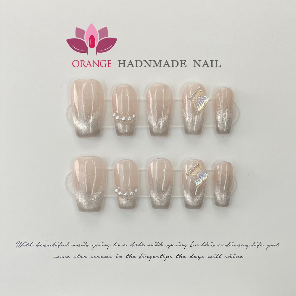 Handmade Press On Nails Ballerina Eye Cat Design Coffin Manicuree Decoration Wearable Full With Glue Acrylic Nail For Girls