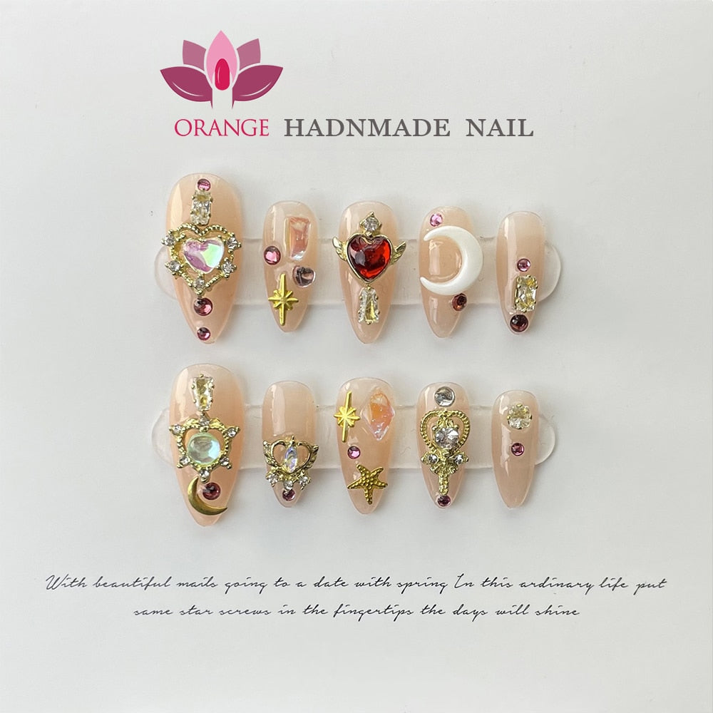 Handmade Press on Nails Glitter Rhinestone3d Charms False Nails With Designed Fingernail Fake Nail With Glue Acrylic Nail Tips AMAIO