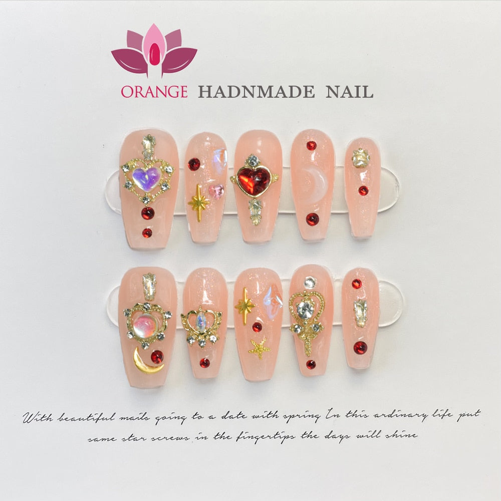 Handmade Press on Nails Glitter Rhinestone3d Charms False Nails With Designed Fingernail Fake Nail With Glue Acrylic Nail Tips