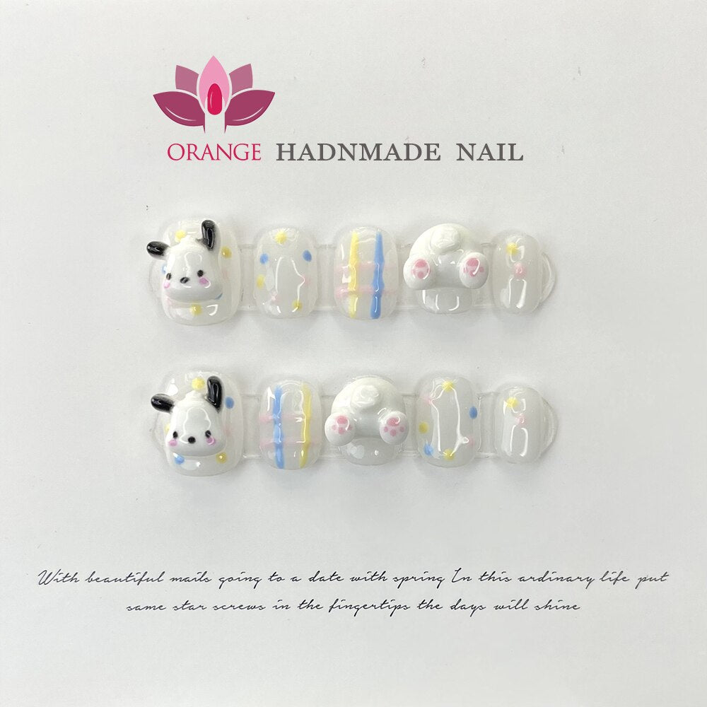 Handmade Short Press On Nails Full cover Cute Cartoon Manicuree Decoration Wearable Full With Design Acrylic Nail For Teens