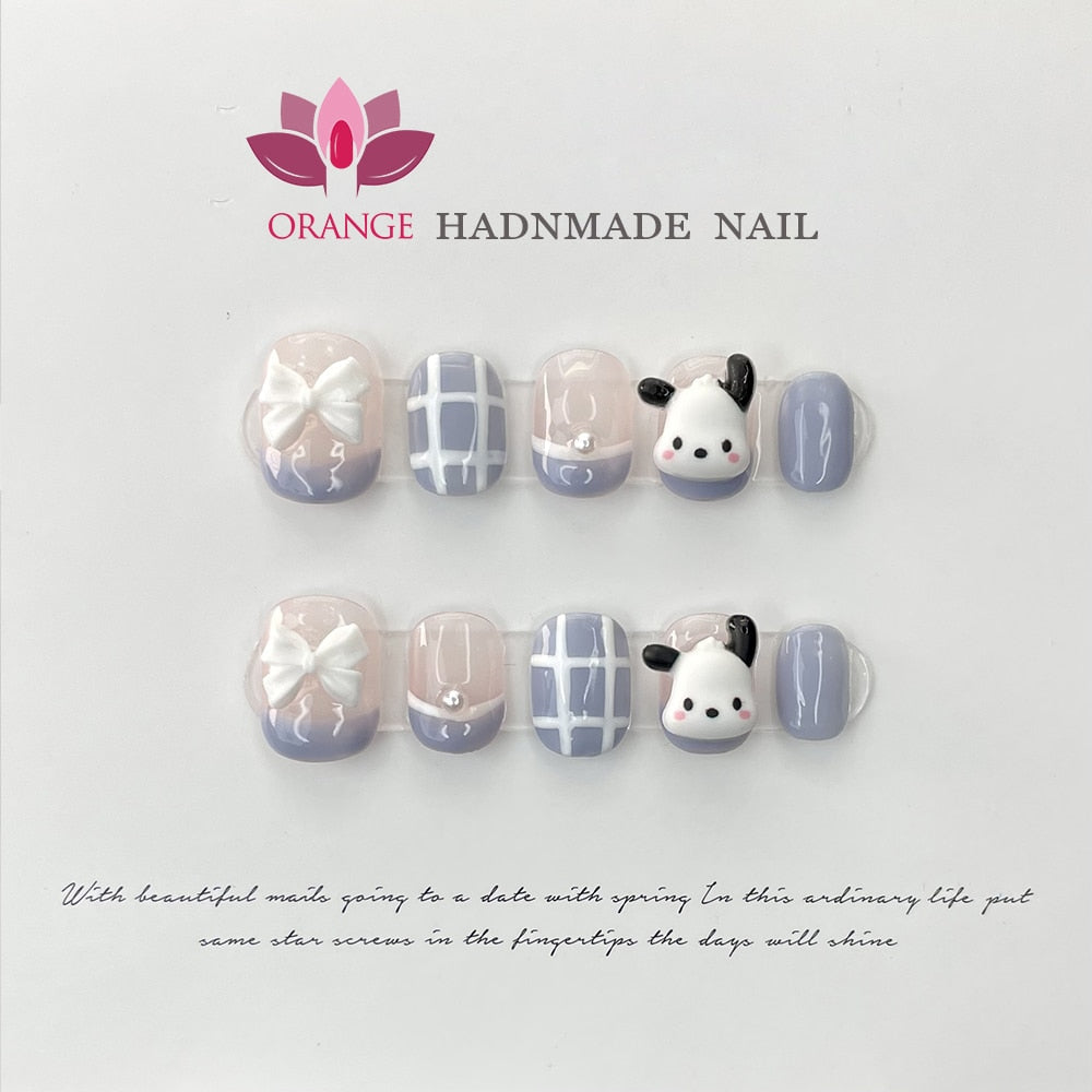 Handmade Short Press On Nails Full cover Cute Cartoon Manicuree Decoration Wearable Full With Design Acrylic Nail For Teens