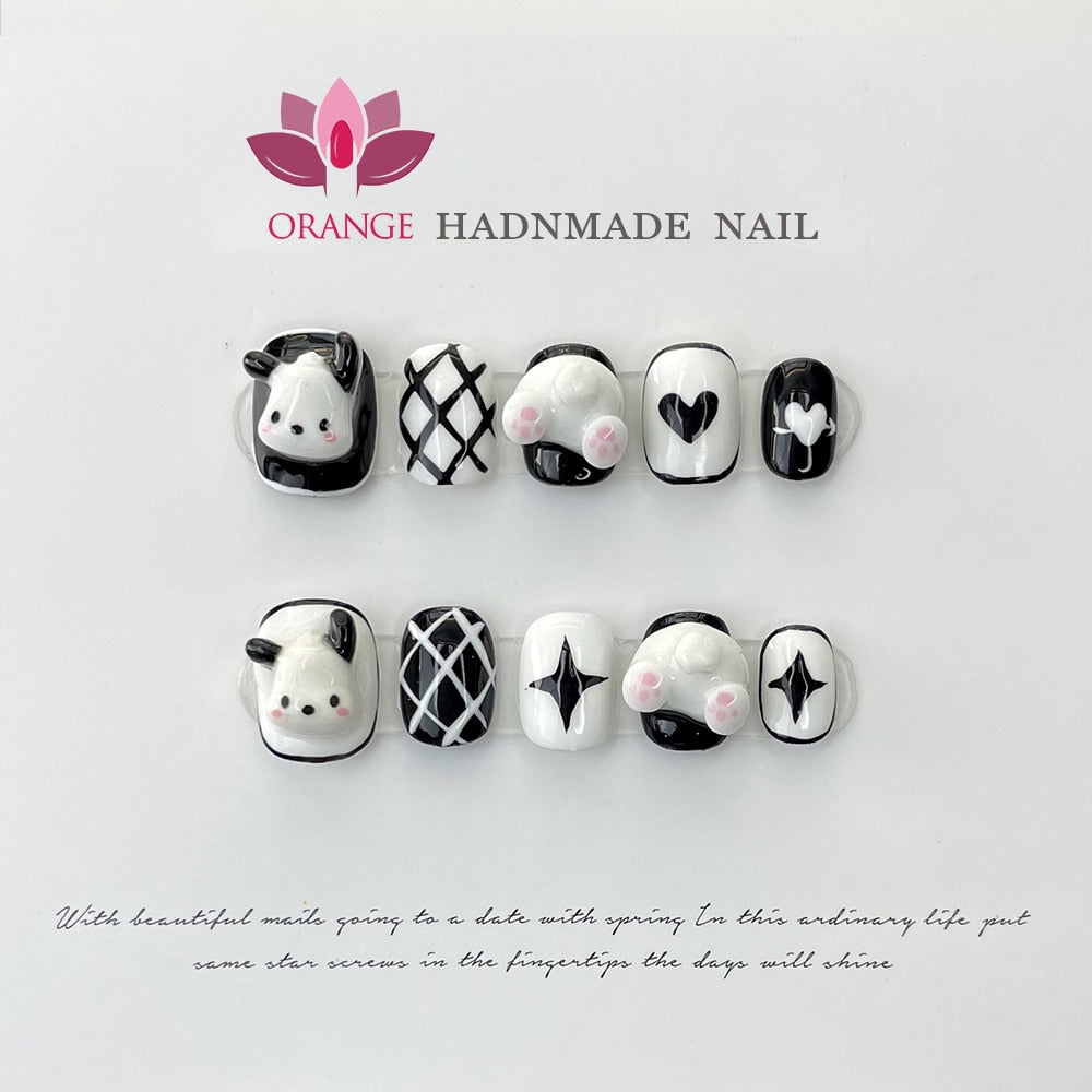 Handmade Short Press On Nails Full cover Cute Cartoon Manicuree Decoration Wearable Full With Design Acrylic Nail For Teens