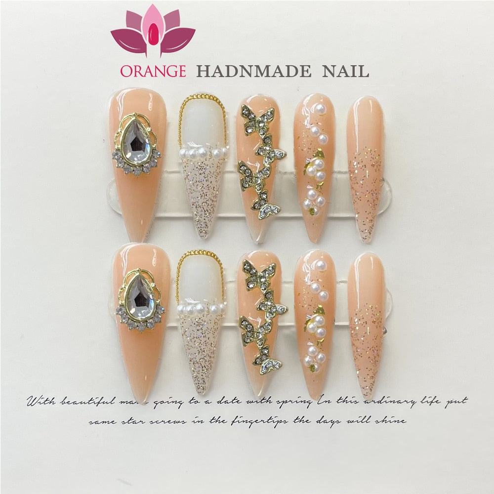 Handmade Stiletto Press On Nail Professional Design Full Cover Japanese decorated Manicuree Wearable Nail Art XS S M L Size Nail