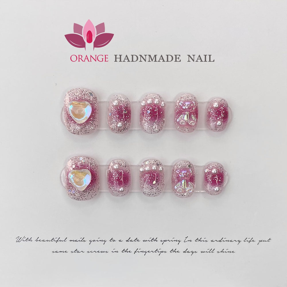 Handmade Y2k Fake Nails Press On With Design Full Cover Medium Coffin Wearable Artificial Acrylic Nails XS S M L Size For Girl