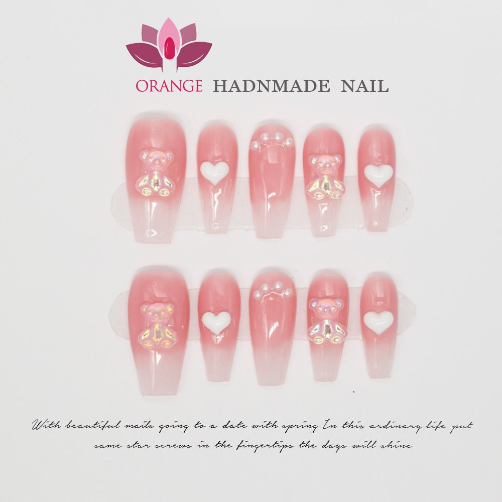 Handmade Y2k Fake Nails Press On With Design Full Cover Medium Coffin Wearable Artificial Acrylic Nails XS S M L Size For Girl