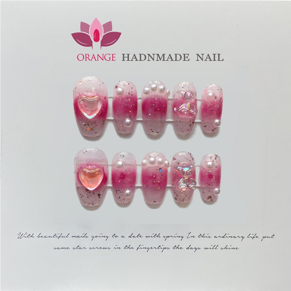 Handmade Y2k Fake Nails Press On With Design Full Cover Medium Coffin Wearable Artificial Acrylic Nails XS S M L Size For Girl
