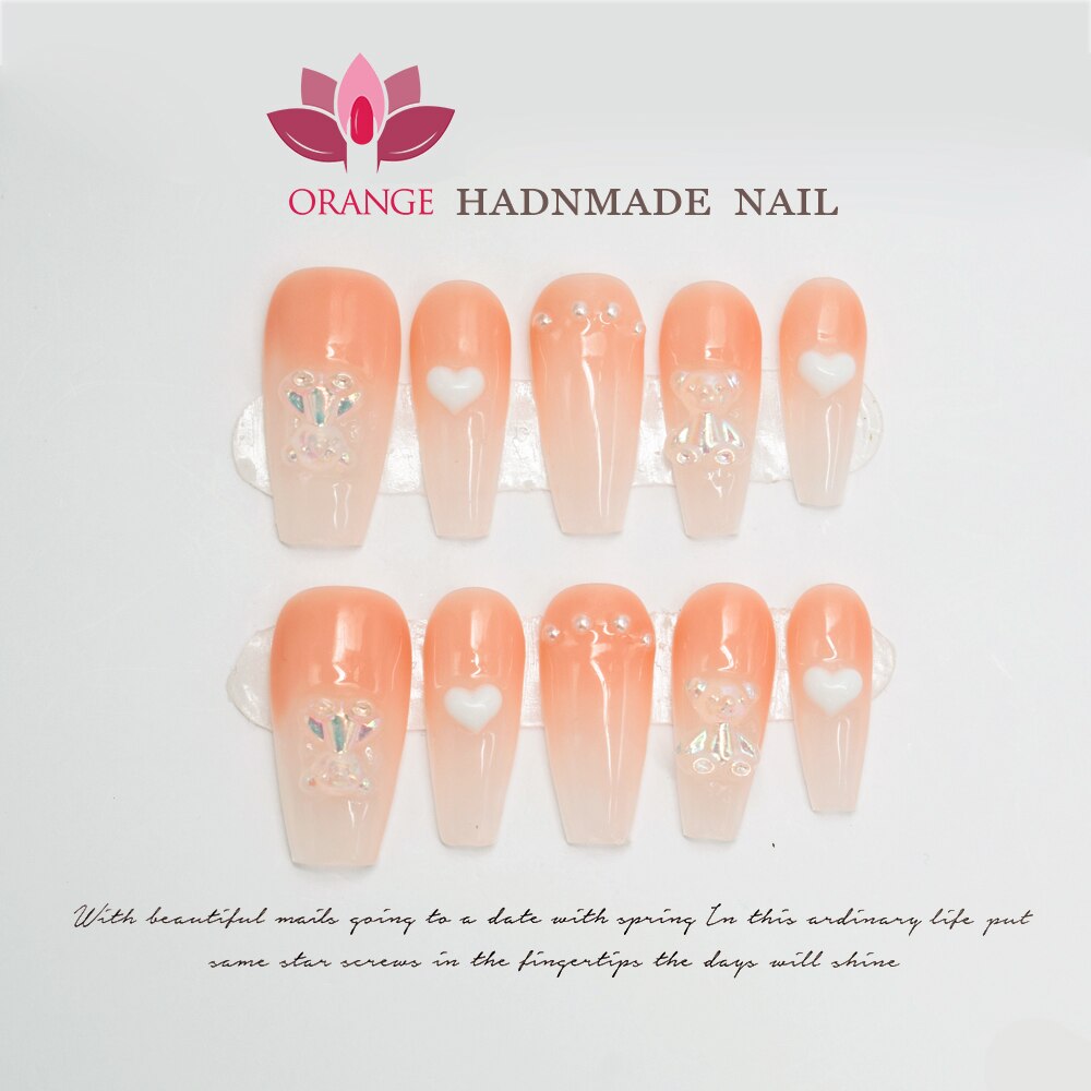 Handmade Y2k Fake Nails Press On With Design Full Cover Medium Coffin Wearable Artificial Acrylic Nails XS S M L Size For Girl