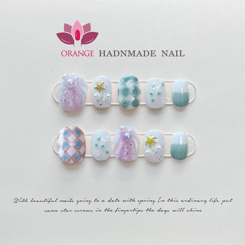 Handmade pressed on nails Short Reusable Decoration Fake Nails Design Full Cover Artificial Manicuree Wearable Orange Nail Store
