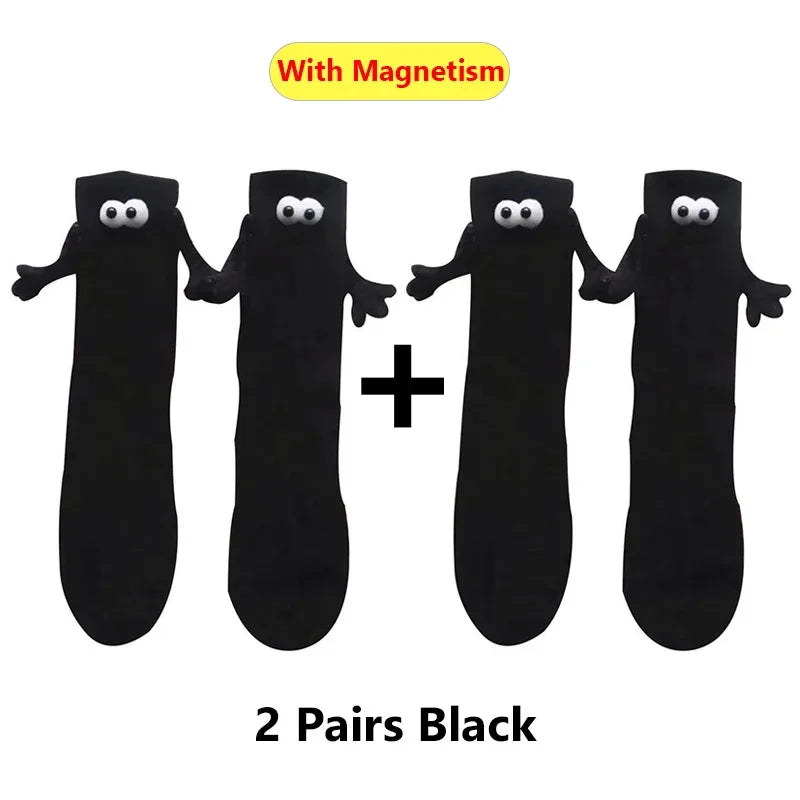 Harajuku Couple Cotton Sock 2 Pairs Magnetic Suction Hand In Hand Socks Black White Unisex Holding Hands Long Socks f a