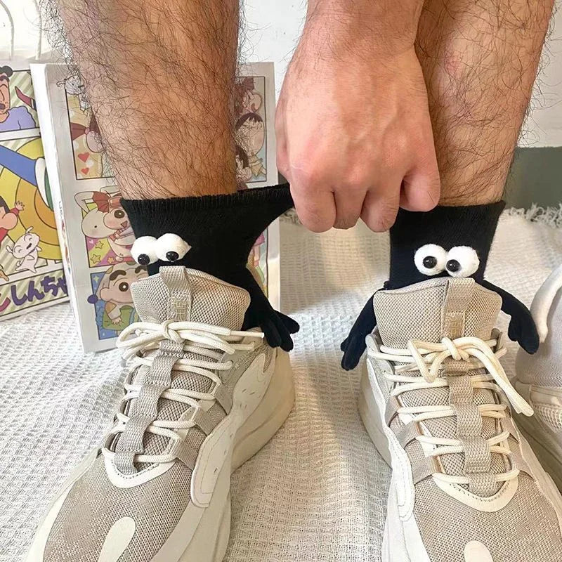 Harajuku Couple Cotton Sock 2 Pairs Magnetic Suction Hand In Hand Socks Black White Unisex Holding Hands Long Socks
