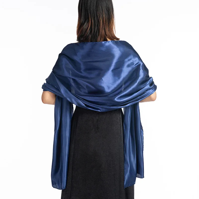 19 Colors Women Evening Wraps Shawls 240*70cm Satin Long Formal Wedding Party Ladies Bolero 2 Size Can Choose navyblue