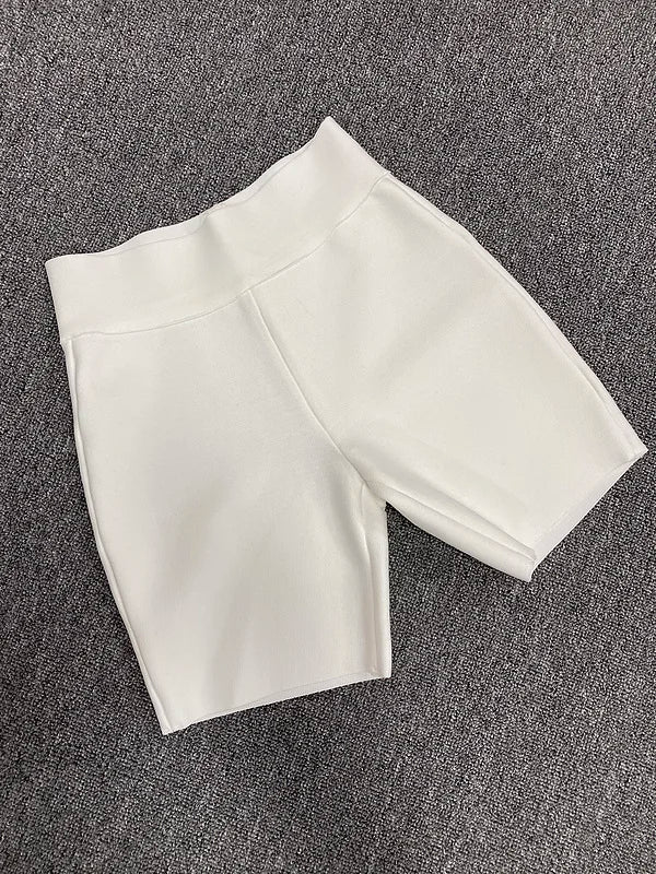 Top Celebrity Grey Black White Elastic Rayon Bandage Pants Fashion Bodycon Shorts Sports Pant WHITE
