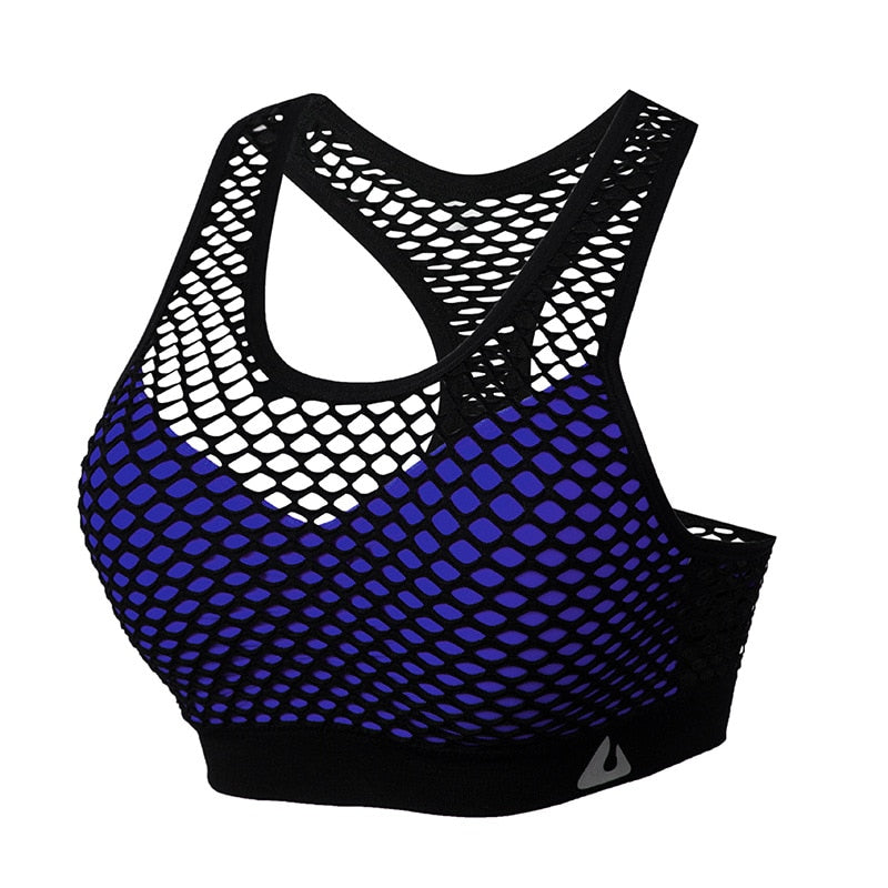Women Gym Fitness Underwear Hollow Breathable Sexy Running Yoga Bra Athletic Sportswear Ladies Sports Bra Push Up Crop Tops blue
