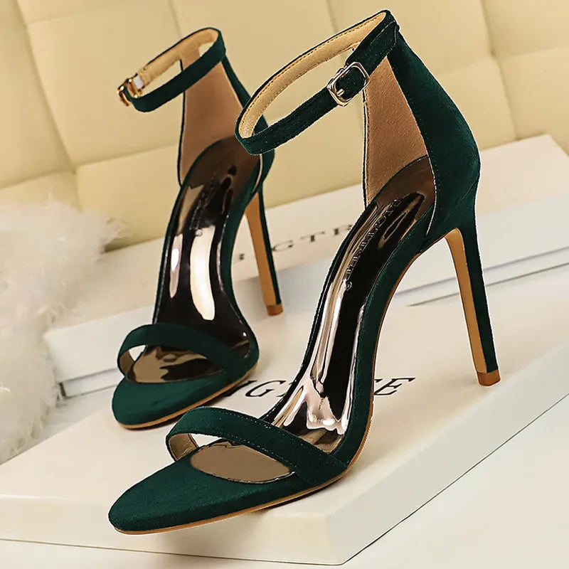 Shoes Summer Women Sandals Suede Hollow High Heels Stiletto Fashion Sandles Women Heels Ladies Shoes Women's Sandals Suedegreen10cm