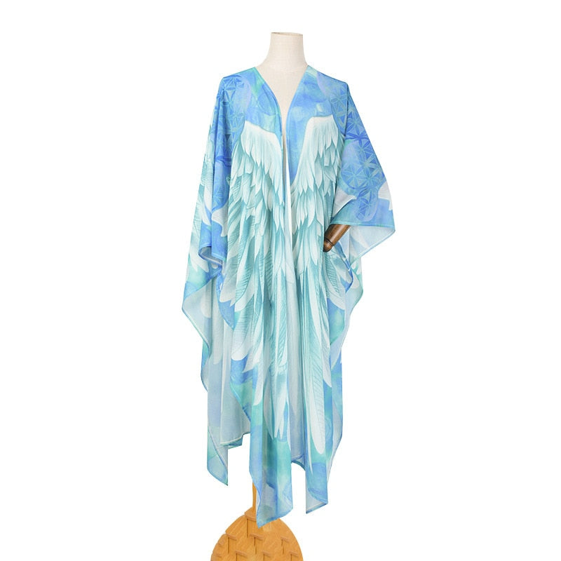 Wings Cover-ups Beach Long Boho Kaftan Dress Kimono Mujer Pareos De Playa