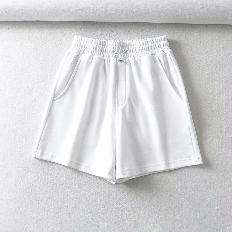 Womens Casual Tracksuits 2 Piece Set Spring Crop Sweatshirt + Sporting Shorts Sweat Set Ladies Two Piece Outfit Solid Color Suit as shown 7