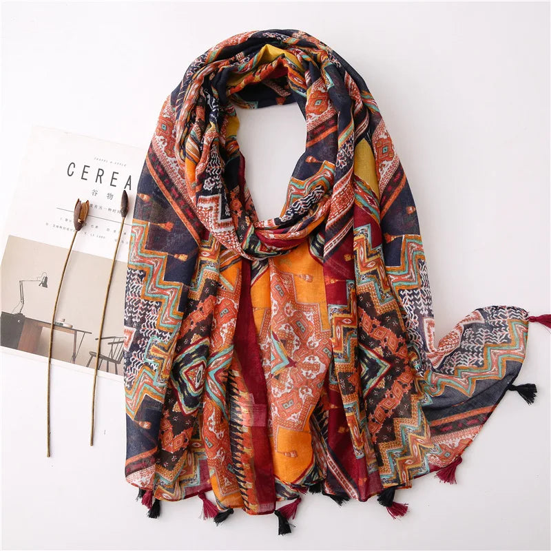 2023 Fashion Paisley Abstract Floral Tassel Viscose Shawl Scarf Lady Wrap Thin Pashmina Stole Muslim Hijab 180*90Cm 1