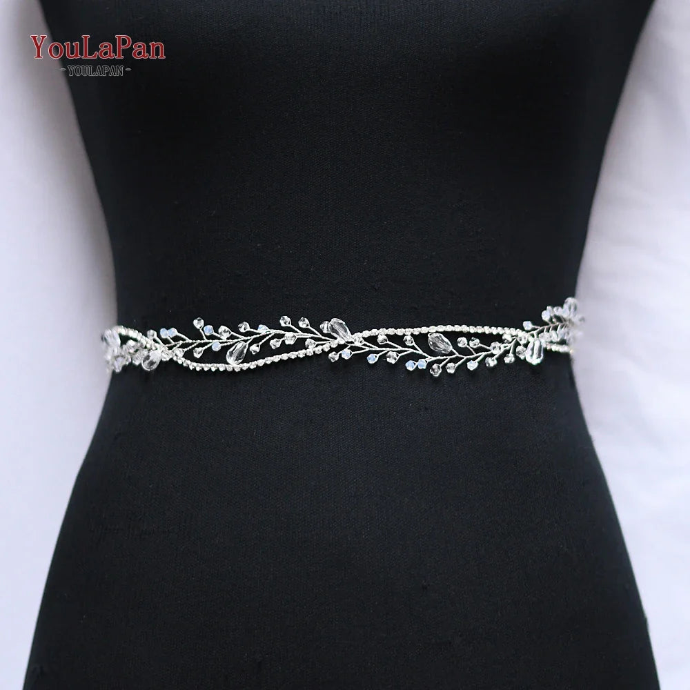 YouLaPan SH93 Clear Crystal Bridal Belts Thin Bridal Belt Rhinestone Bridal Belt Accessories Belt for Dress Wedding Accessories